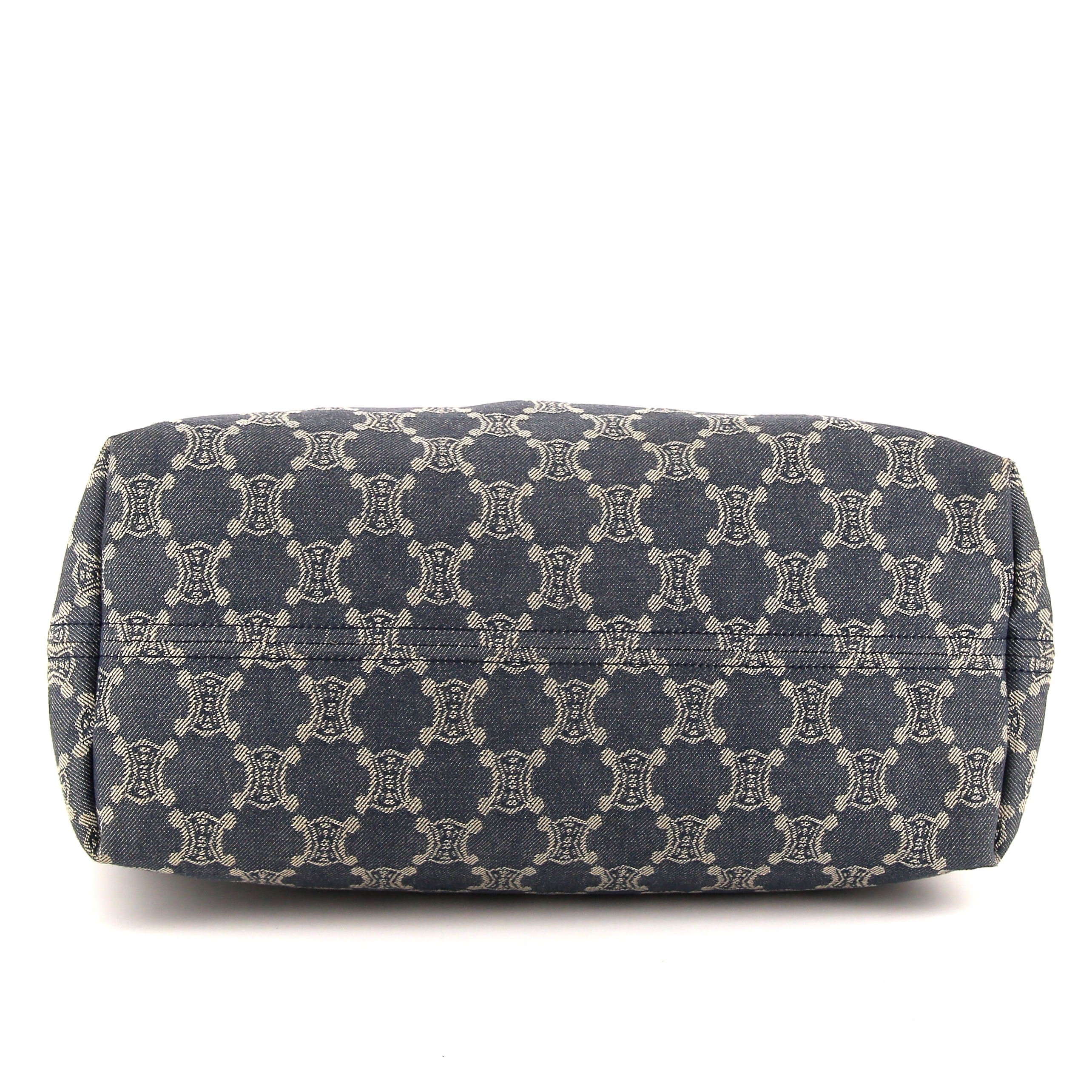 Sac cabas Celine Vintage en toile denim monogrammée bleue et cuir marron - Detail D4