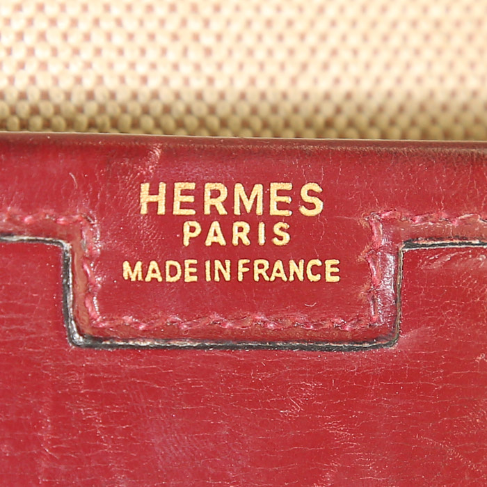 Hermes Jige pouch in burgundy box leather - Detail D3