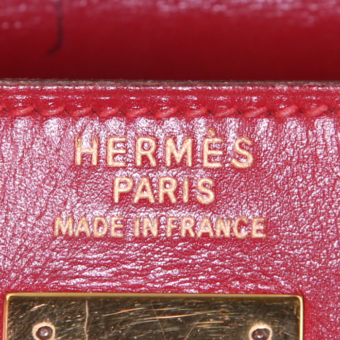 Hermes Kelly 35 cm bag worn on the shoulder or carried in the hand in red box leather - Detail D4