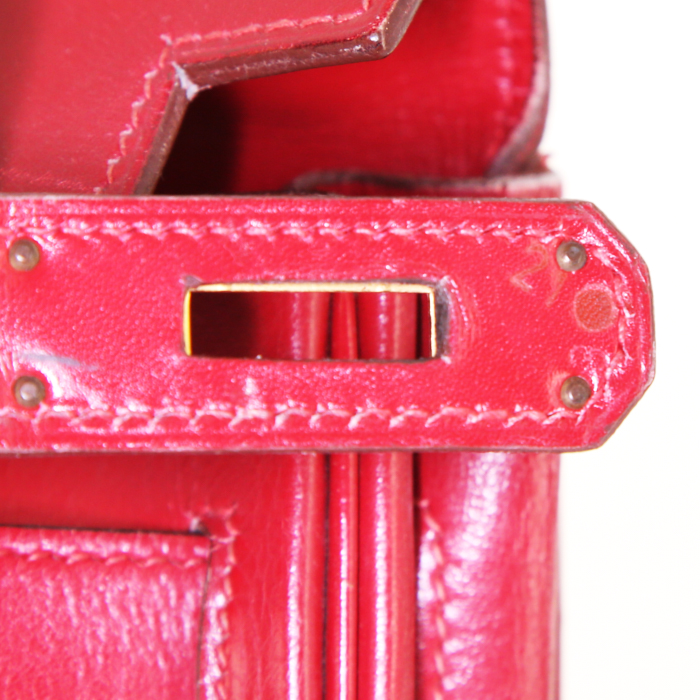Hermes Kelly 35 cm bag worn on the shoulder or carried in the hand in red box leather - Detail D5