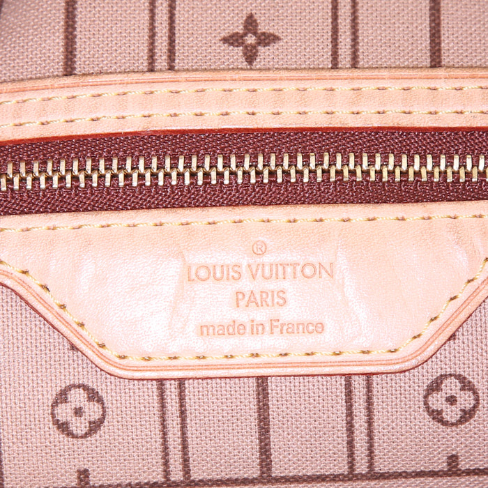 Shopping bag Louis Vuitton Neverfull modello medio in tela monogram marrone e pelle naturale - Detail D3