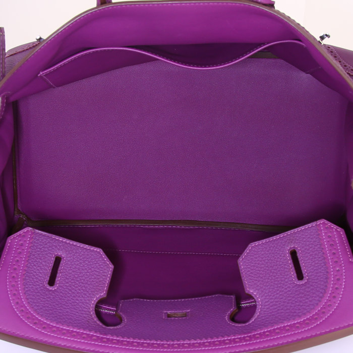 Bolso de mano Hermès Birkin 35 cm Ghillies en cuero togo violeta Anemone y cuero swift violeta Anemone - Detail D2