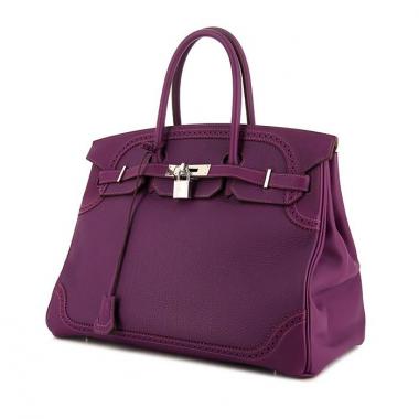 Bolso de mano Hermès Birkin 35 cm Ghillies en cuero togo violeta Anemone y cuero swift violeta Anemone