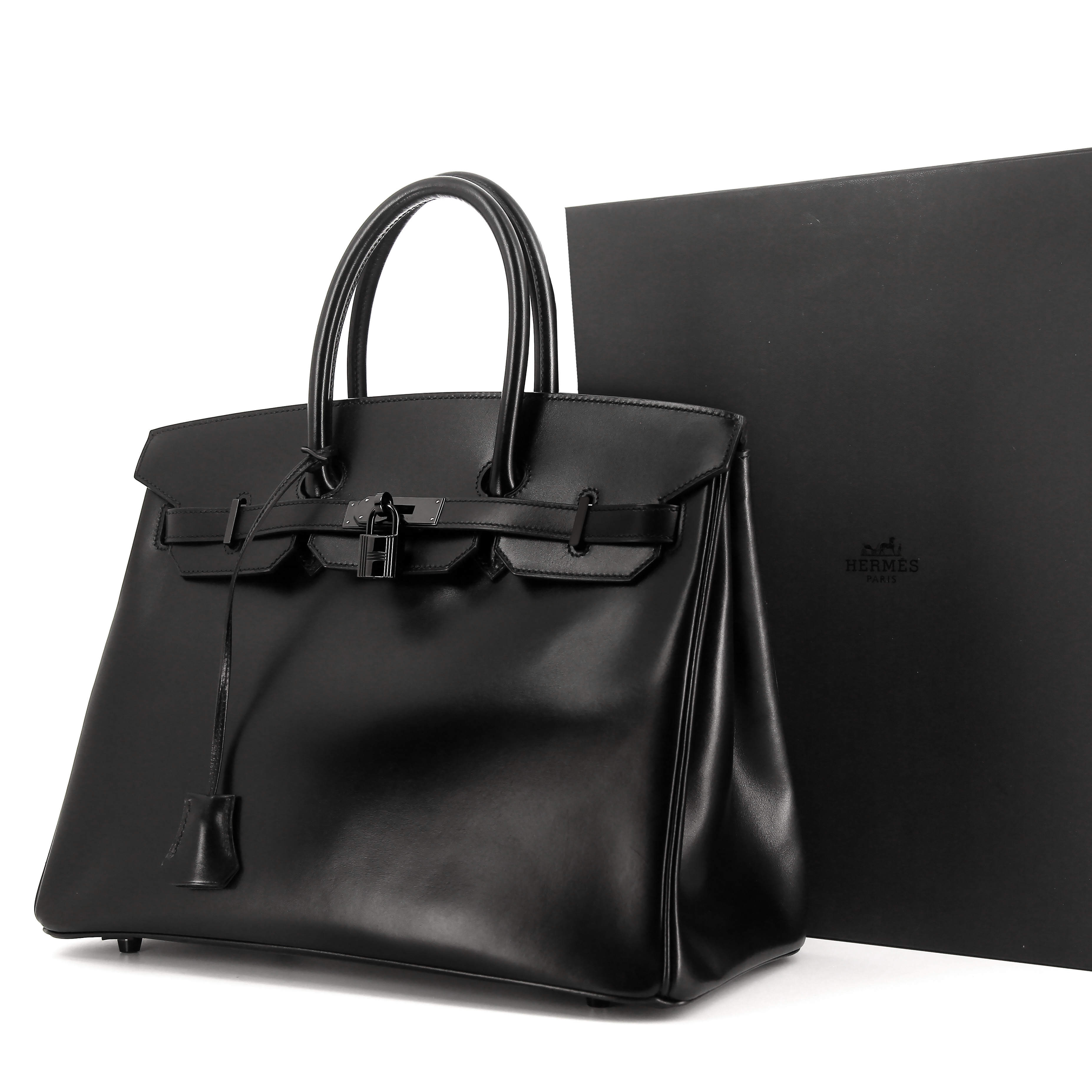 Sac à main Hermes Birkin So black 35 cm en cuir box noir - Detail D5