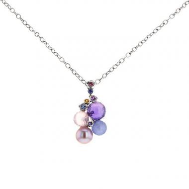 Chanel Mademoiselle necklace in white gold,  pearl and amethyst, in quartz and in chalcedony