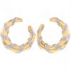 Vintage 1980's hoop earrings in yellow gold,  white gold and diamonds - 00pp thumbnail