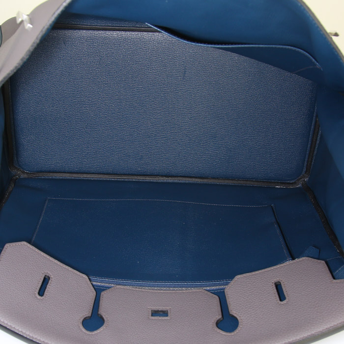 Sac à main Hermes Birkin 40 cm en cuir taurillon clémence gris étain et bleu - Detail D2