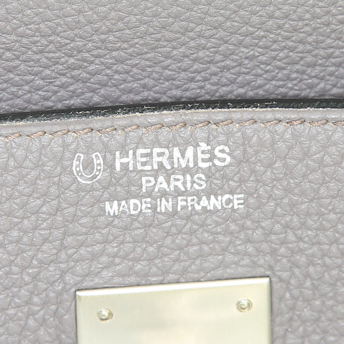 Sac à main Hermes Birkin 40 cm en cuir taurillon clémence gris étain et bleu - Detail D3