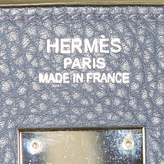 Sac à main Hermes Birkin 40 cm en cuir togo bleu-foncé - Detail D3