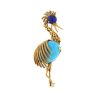 Vintage 1970's brooch in yellow gold,  turquoise and lapis-lazuli - 00pp thumbnail