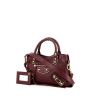 Balenciaga Mini City  shoulder bag in burgundy burnished style leather - 00pp thumbnail