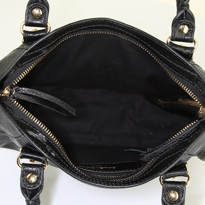 Sac bandoulière Balenciaga Mini City  en cuir effet vieilli noir - Detail D3