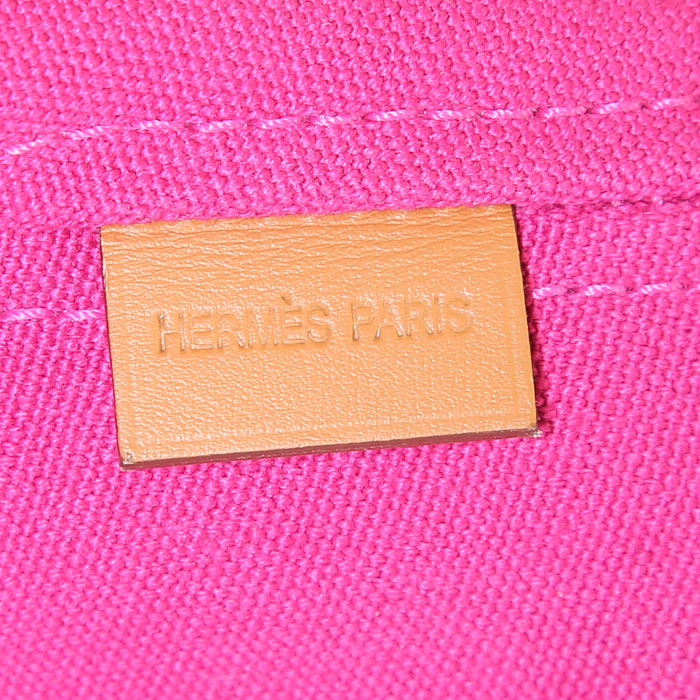 Sac cabas Hermès Beach Tote Equateur en toile rose - Detail D3