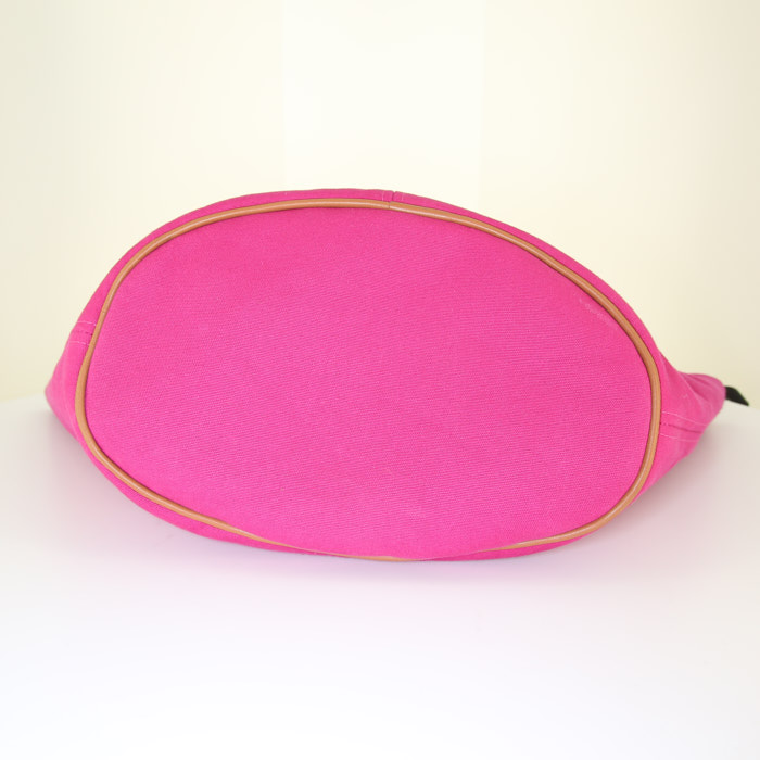 Sac cabas Hermès Beach Tote Equateur en toile rose - Detail D4