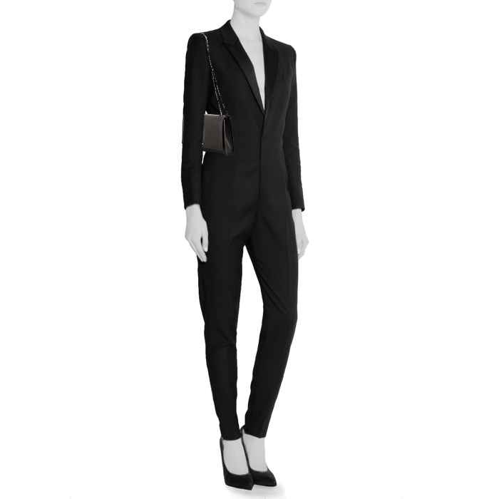 Sac bandoulière Saint Laurent Kate petit modèle en cuir grainé noir - Detail D1