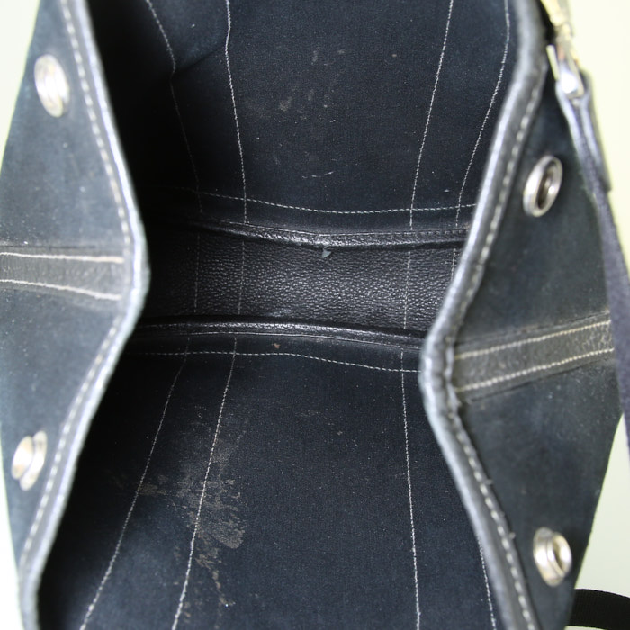 Sac cabas Hermes Garden en toile noire et cuir noir - Detail D3