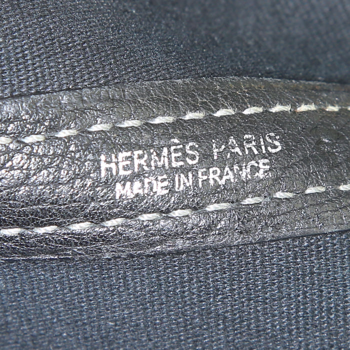 Sac cabas Hermes Garden en toile noire et cuir noir - Detail D4