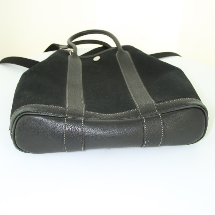 Sac cabas Hermes Garden en toile noire et cuir noir - Detail D5