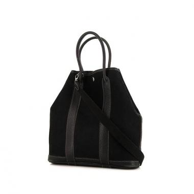 Bolso Cabás Hermes Garden en lona negra y cuero negro