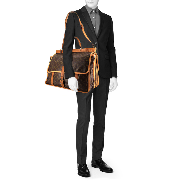 Louis Vuitton Sac de chasse small model bag in monogram canvas and natural leather - Detail D2