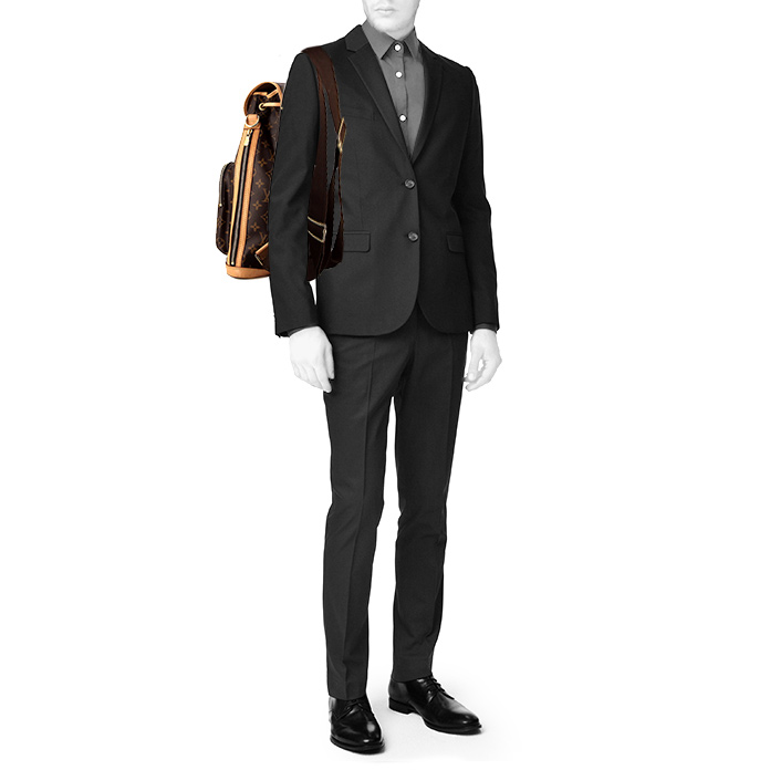 Mochila Louis Vuitton Bosphore en lona Monogram marrón y cuero natural - Detail D1