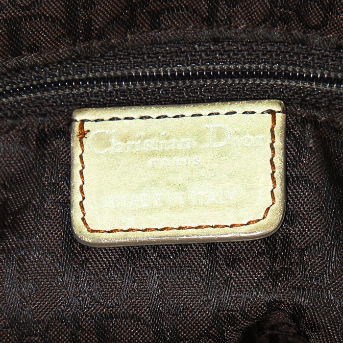 Sac porté épaule ou main Dior Gaucho en cuir beige et jonc marron-caramel - Detail D3