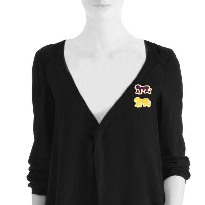 Broche-colgante época años 80 Keith Haring Bébé en PVD dorado,  PVD violeta y PVD amarillo - Detail D1