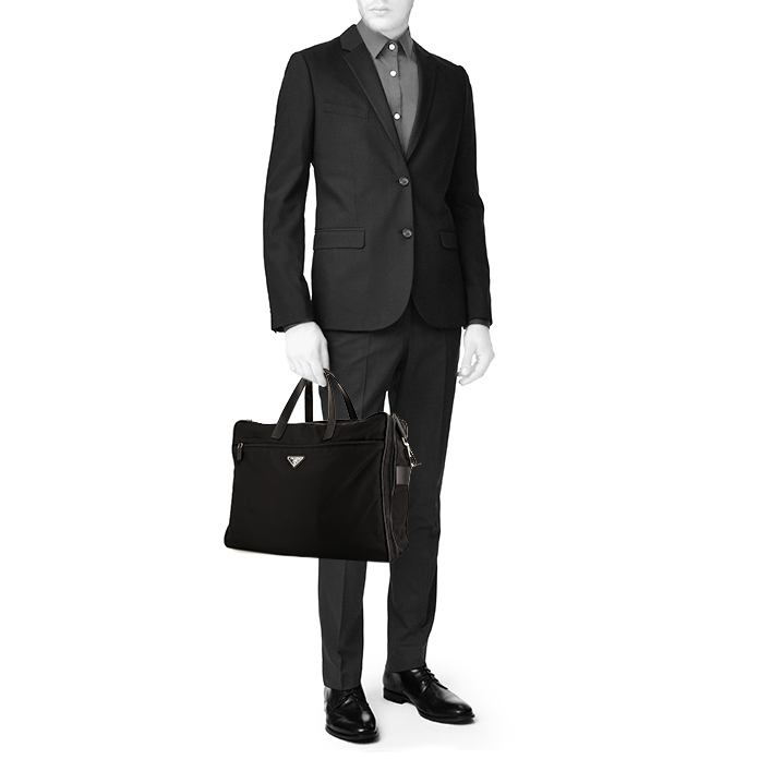 Prada briefcase in black canvas and black leather - Detail D1