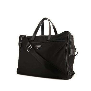 Borsa portadocumenti Prada in tela nera e pelle nera