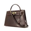 Hermès Kelly 32 cm handbag in brown porosus crocodile - 00pp thumbnail