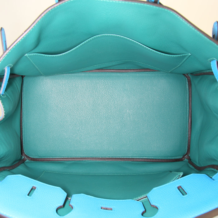 Sac à main Hermes Birkin 35 cm en cuir togo Bleu Zanzibar - Detail D2