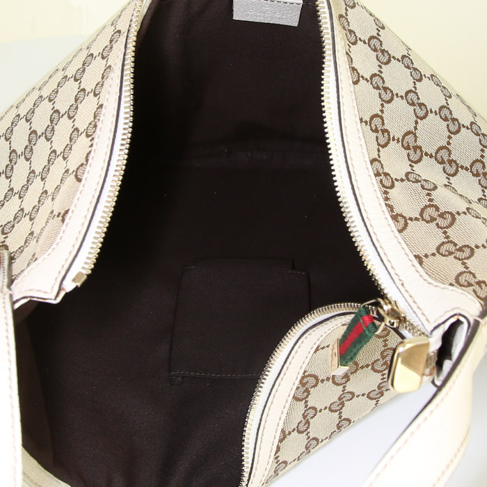 Sac à main Gucci Princy en toile siglée marron et cuir blanc - Detail D3