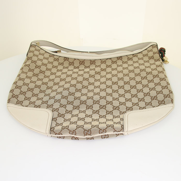 Bolso de mano Gucci Princy en lona monogram marrón y cuero blanco - Detail D5