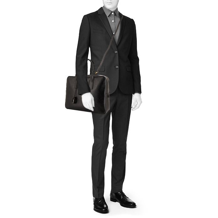 Saint Laurent Museum briefcase in black grained leather - Detail D2