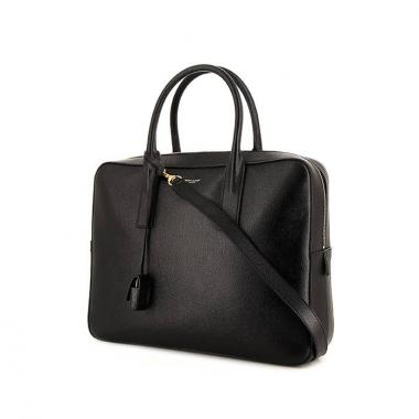 Porta-documentos Saint Laurent Museum en cuero granulado negro