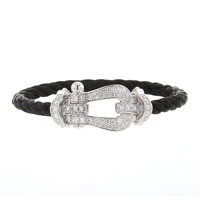 Bracciale Fred Force 10 modello grande in oro bianco,  acciaio e diamanti - Detail D1