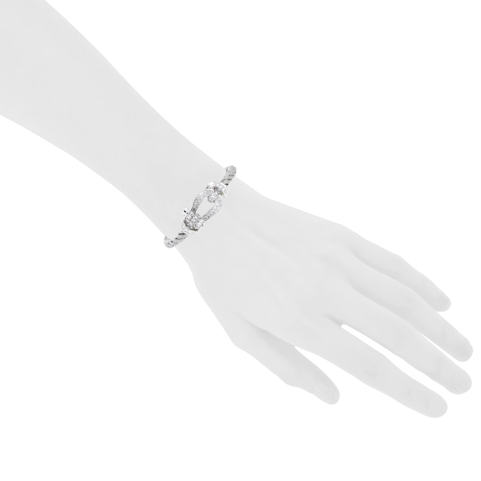 Bracelet Fred Force 10 grand modèle en or blanc,  acier et diamants - Detail D2
