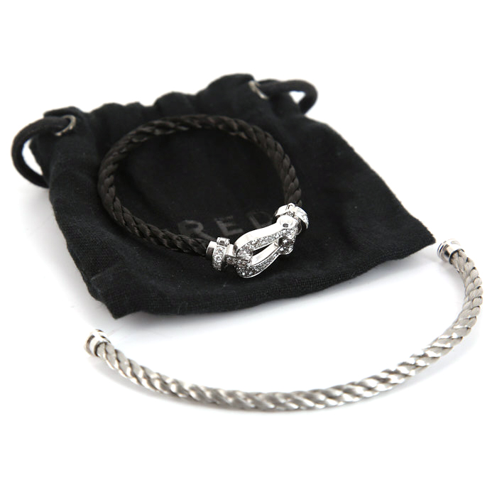 Brazalete Fred Force 10 modelo grande en oro blanco,  acero y diamantes - Detail D3