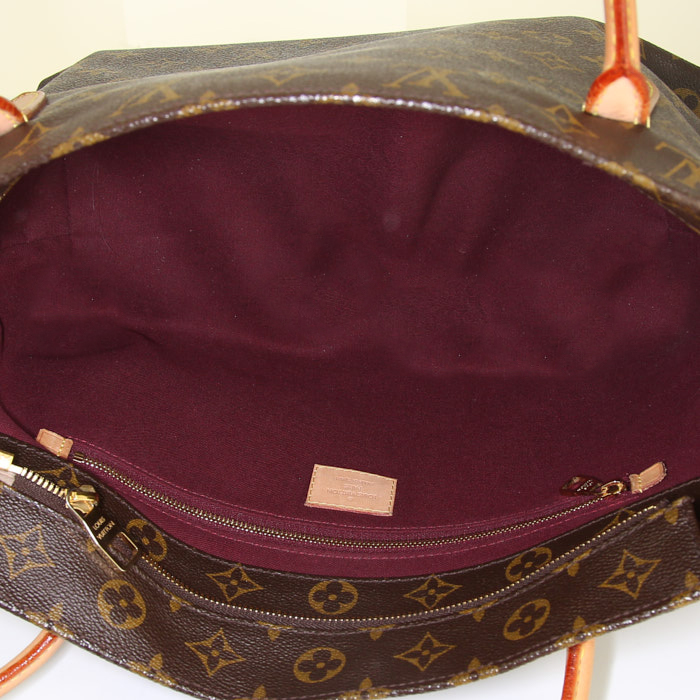 Sac à main Louis Vuitton Raspail en toile monogram marron et cuir naturel - Detail D2