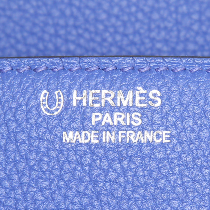 Sac à main Hermes Birkin 35 cm en cuir taurillon clémence Craie et bleu - Detail D3