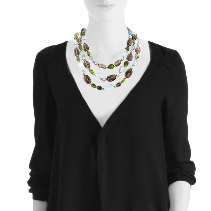 Bulgari necklace in white gold, diamonds, pearls and colored stones - Detail D1