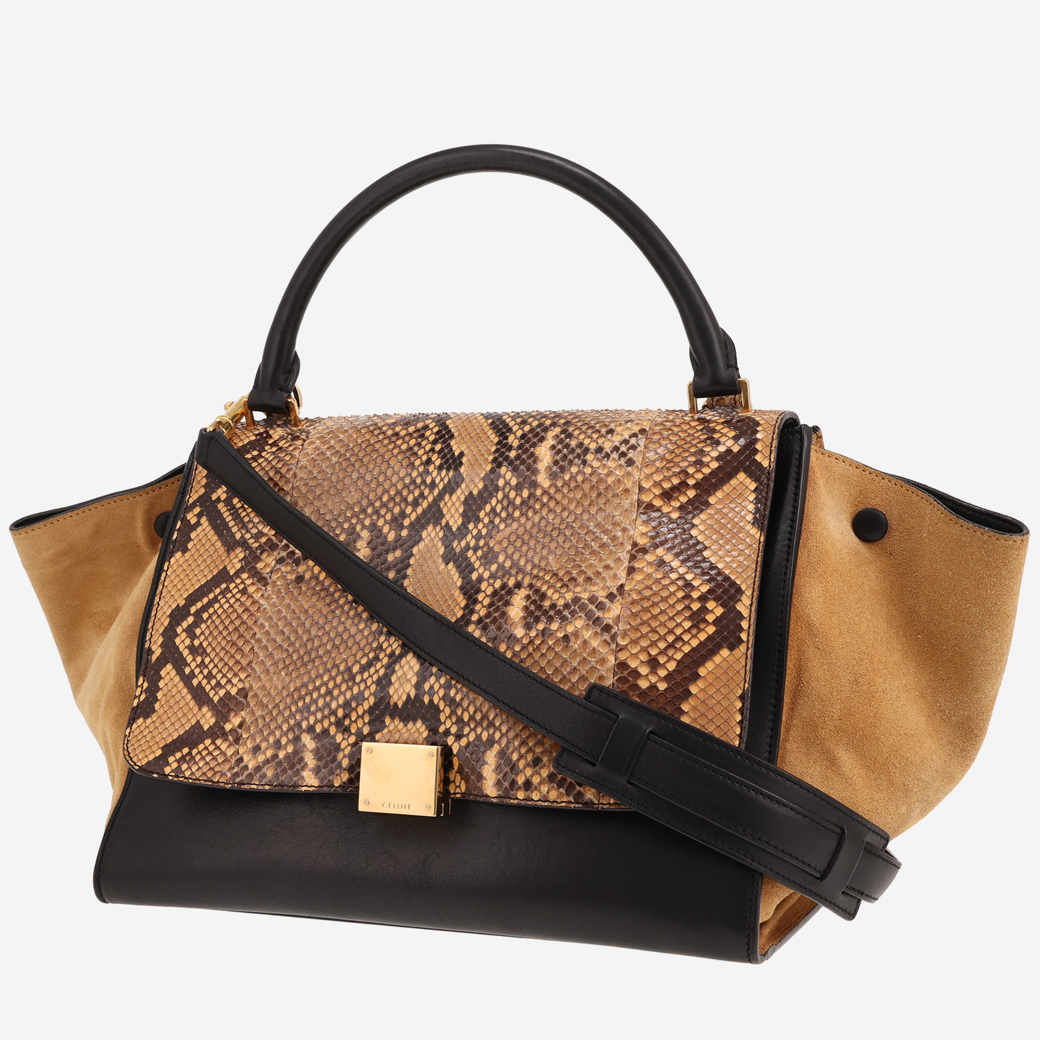 Celine Trapeze medium model handbag in beige python and beige suede