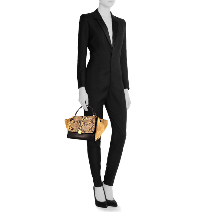 Borsa Celine  Trapeze modello medio  in pitone beige e camoscio beige - Detail D1