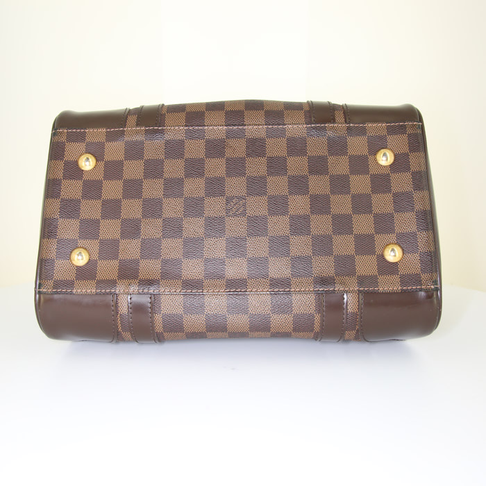 Borsa Louis Vuitton Berkeley in tela a scacchi marrone e pelle marrone - Detail D4