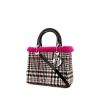 Dior Lady Dior medium model handbag in black and white canvas and pink mink - 00pp thumbnail