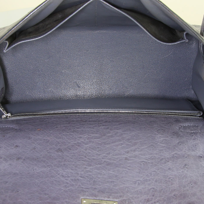 Borsa Hermes Kelly 32 cm in struzzo grigio - Detail D3