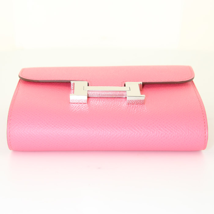 Portefeuille Hermes Constance en cuir Swift rose - Detail D4
