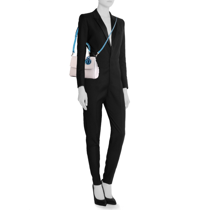 Dior Be Dior medium model shoulder bag in grey leather and metallic blue patent leather - Detail D2