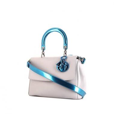 Borsa a tracolla Dior Be Dior modello medio in pelle grigia e pelle verniciata blu metallizzato