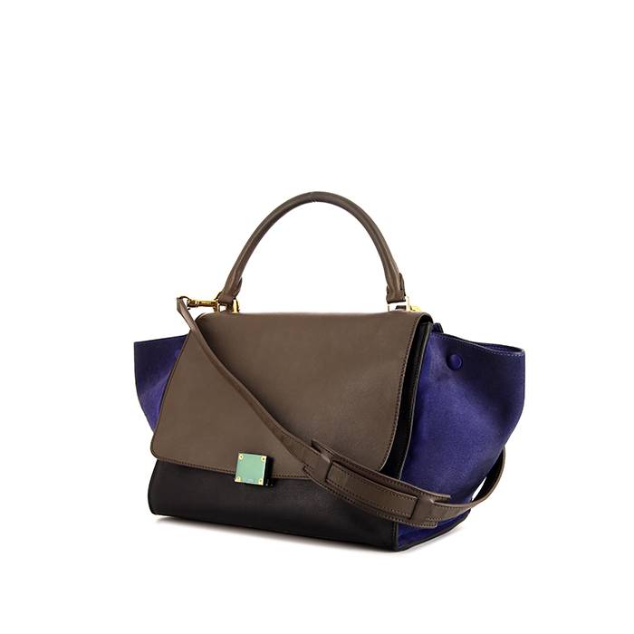 Celine Trapeze medium model handbag in brown and black leather and blue suede - 00pp